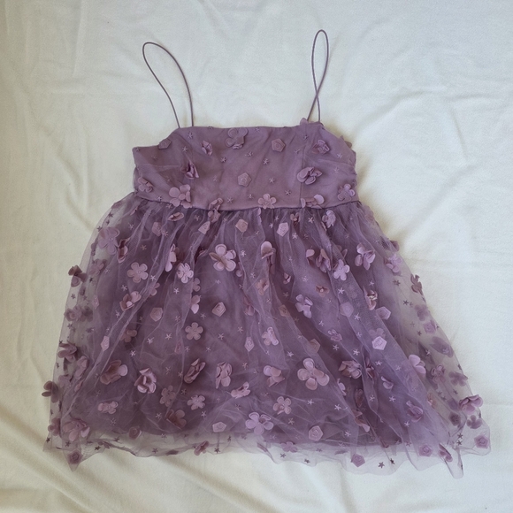 Trixxi Lavender 3D Floral Appliqué Tulle Babydoll Top - Picture 3 of 10